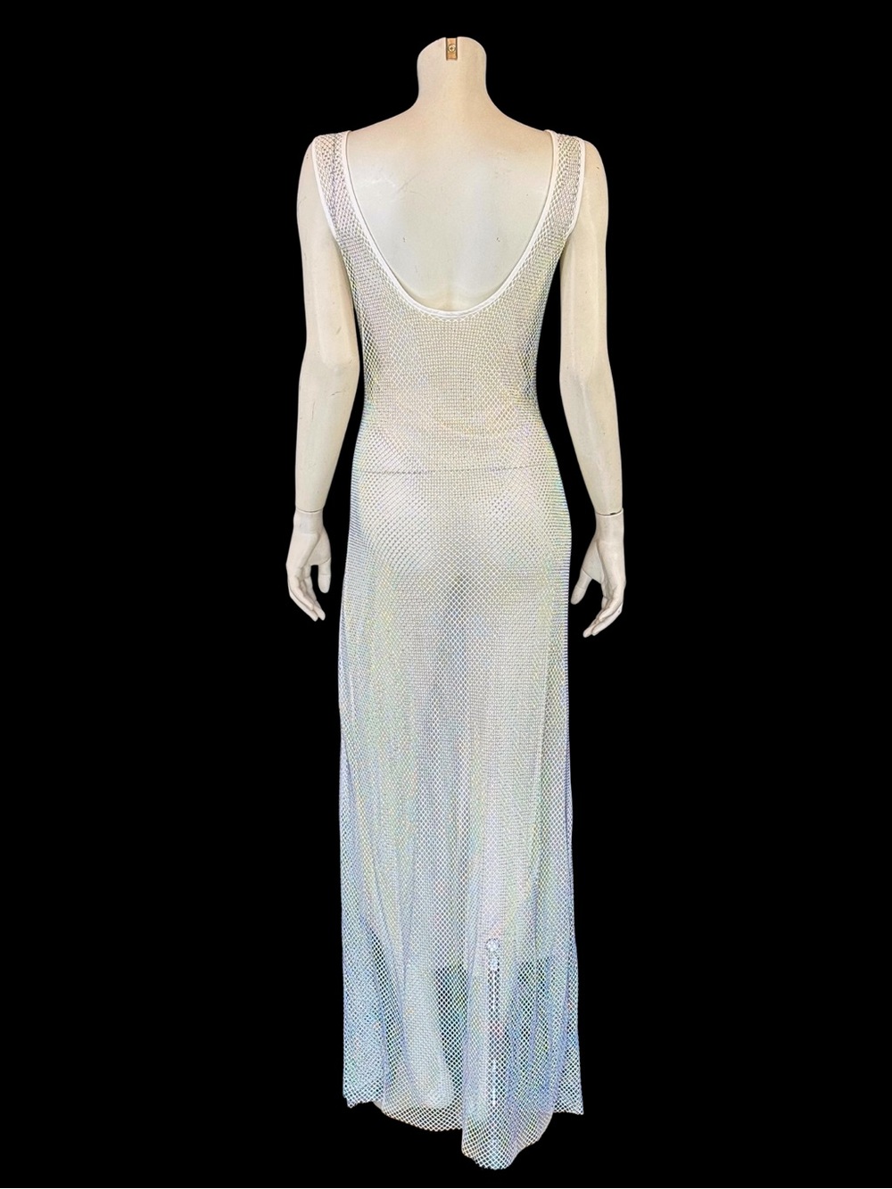 Y2K White Rhinestone Mesh Net Sheer Dress | Fairycore Rave | M - Picture 15 of 16